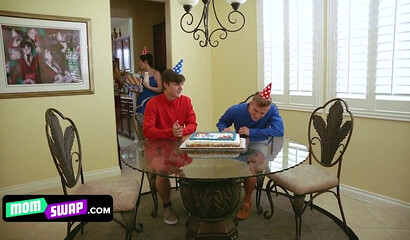 MILFs swap and fuck their stepsons in a 4some