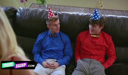 MILFs swap and fuck their stepsons in a 4some