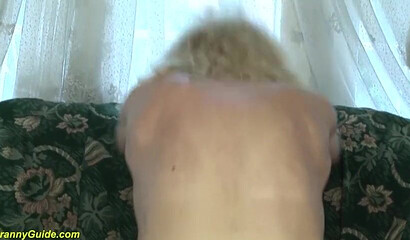 Granny getting her hairy vagina demolished on the sofa