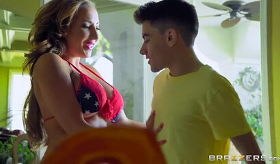 Curvy MILFs fuck young boy in 4th of July orgy