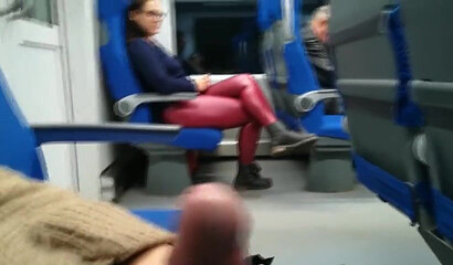 Nerdy stranger takes care of my dick in the train
