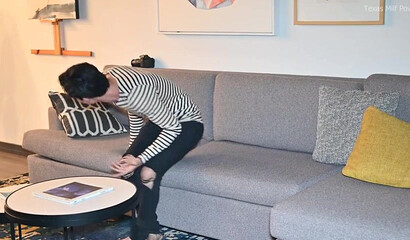 Slut with big tits & ass filmed fucking her stepson on the sofa