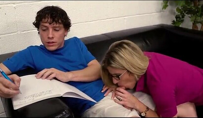 Busty mom screws her stepson in front of his father