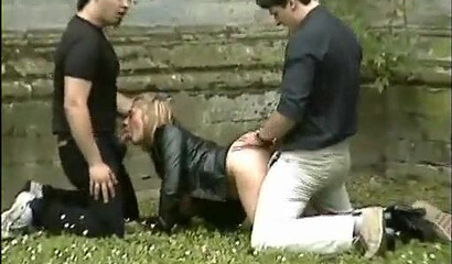 Amateur MILF with big tits gets spit roasted in a threesome