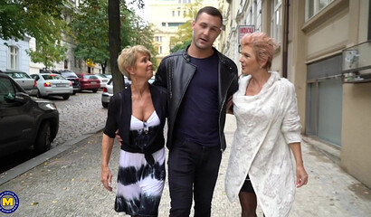 Two older stepsisters Irenka S and Romana trick a younger dude into a threesome