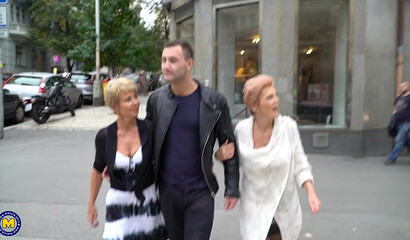 Two older stepsisters Irenka S and Romana trick a younger dude into a threesome