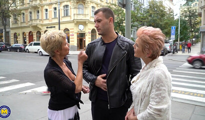 Two older stepsisters Irenka S and Romana trick a younger dude into a threesome