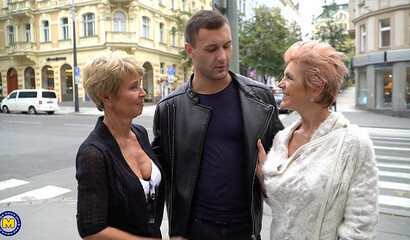 Two older stepsisters Irenka S and Romana trick a younger dude into a threesome