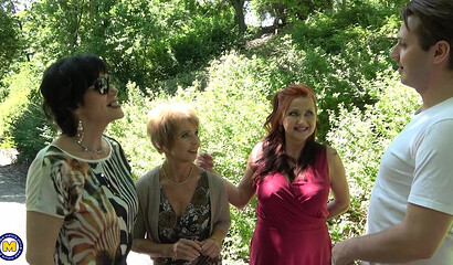 One lucky toyboy has the time of his life with three mature nymphos