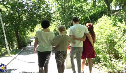 One lucky toyboy has the time of his life with three mature nymphos