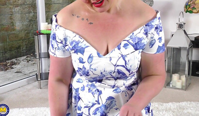 Chubby British mature Candy Cummings teases big-dicked black guy