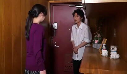 Japanese milf fucked by the young buck and got a sticky semen present