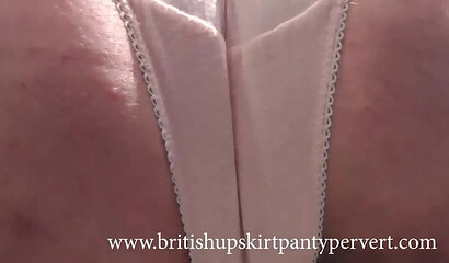 British mature wife and m. Rosemary gives upskirt panty views before swallowing a huge load of spunk in her own kitchen