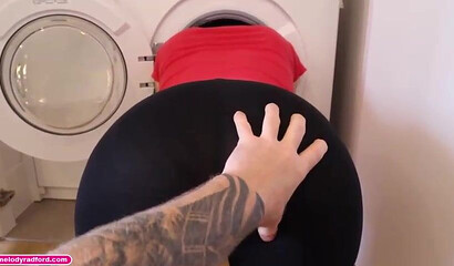 BIG TIT Big ASS Mature Aussie Step MOM Stuck In Washing Machine Trying To Wash Fucked By Step Son Then Left Helpless Covered In Cum - Melody Radford