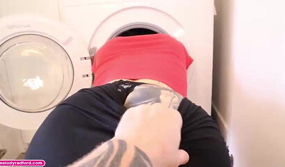 BIG TIT Big ASS Mature Aussie Step MOM Stuck In Washing Machine Trying To Wash Fucked By Step Son Then Left Helpless Covered In Cum - Melody Radford