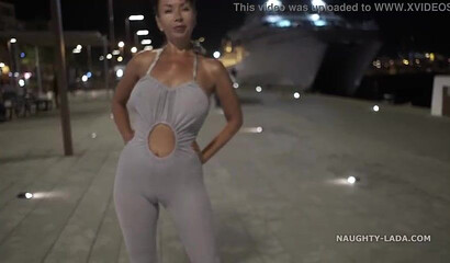 I walked around the boardwalk with my backless jumpsuit