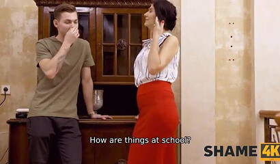 SHAME4K. Guy finds stepmoms necklace in matures house and fucks her