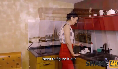 SHAME4K. Guy finds stepmoms necklace in matures house and fucks her