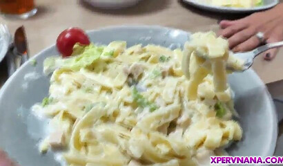 Stepgrandma takes her stepgrandsons dick as he eats his breakfast