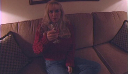 Blonde wife cheats on her husband, enjoying cum from a glass