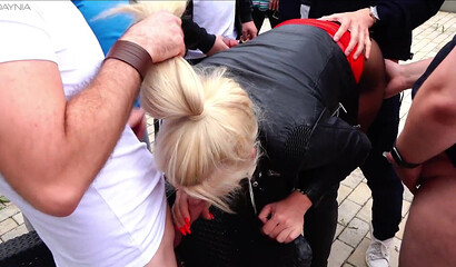 Mouth-Watering MILF Slut Gets Gangbanged in Public